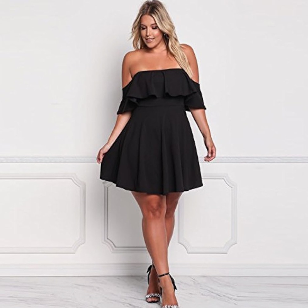 Women's Off Shoulder Strapless Ruffle Mini Plus Size
Swing Dresses Black 4x
